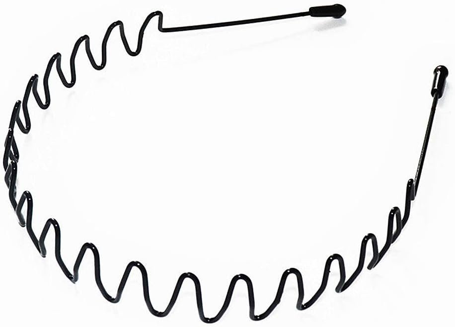 Metal Headband, Feather Wavy Headband Unisex Black Wavy Polished Backwards Non-Slip Sports Hair Band for Women Men
