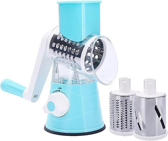 Manual Rotated Vegetable Fruit Cheese Nut Slicer Cutter Shredder Grinder Spiralizer, hand Crank Dicer Chopper Veggie Pasta Salad Maker with3 Changeable Stainless Steel Rotary Blades