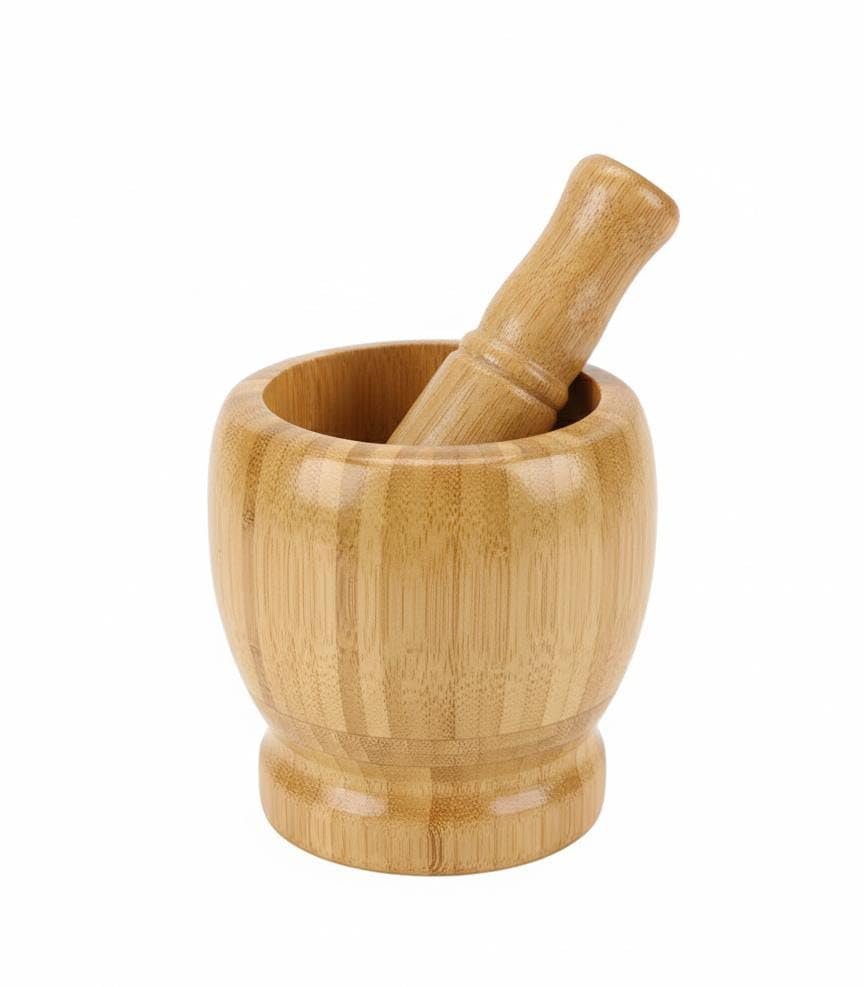 Premium Quality Bamboo Mortar and Pestle Set Natural Eco Friendly Herb Spice and Garlic Crusher and Grinder