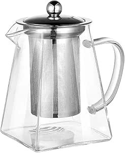 Small Clear High Glass Tea Pot with Removable Stainless Steel Infuser, Heat Resistant Loose Leaf Teapot ,Stovetop Safe, 950