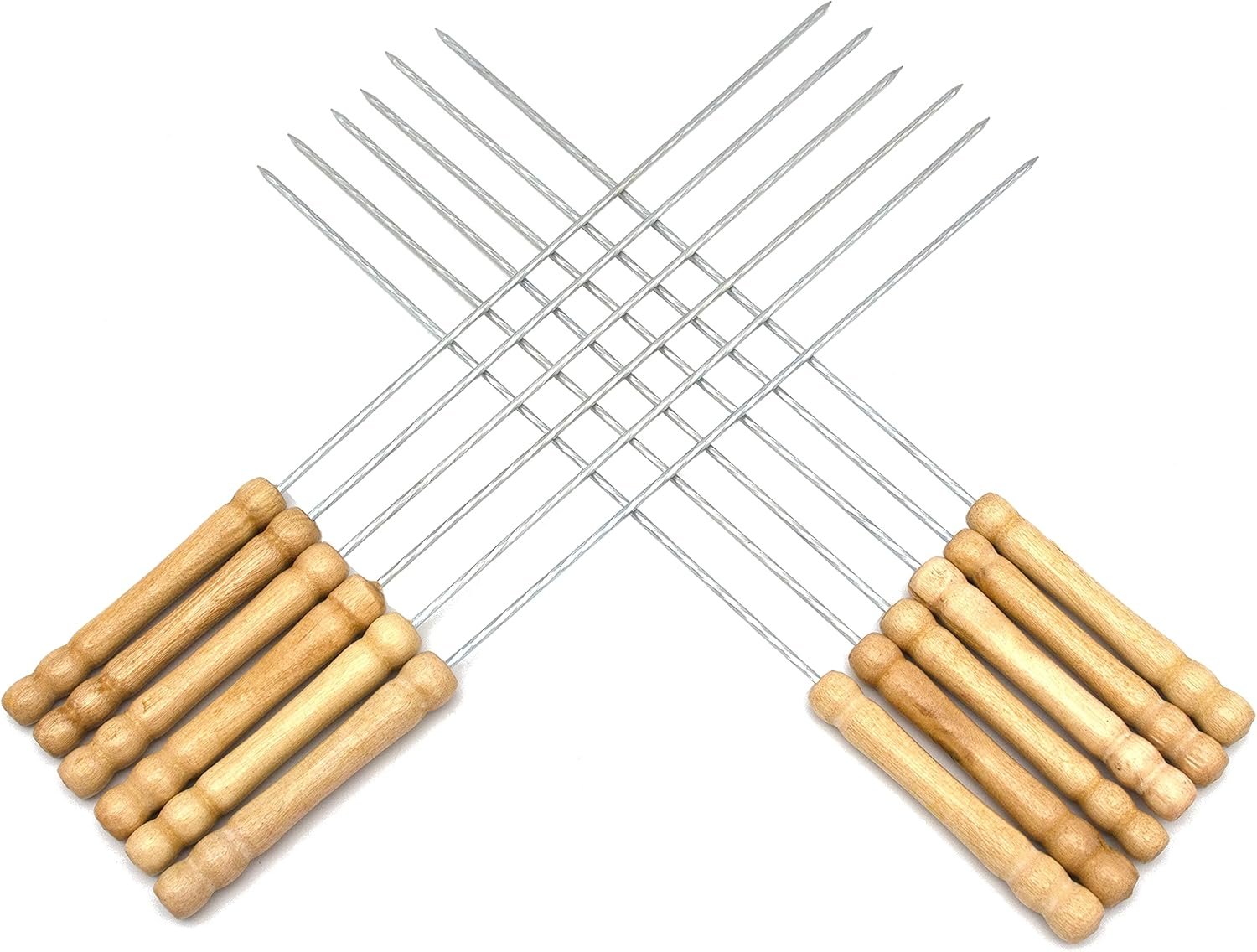 12 PCS Stainless Steel BBQ Skewers Barbecue String with Wooden Handle for Kababs Barbecue Cooking Roasting Stick for Barbecue Tandoor Tikka Grill Barbeque Grill BBQ Needle
