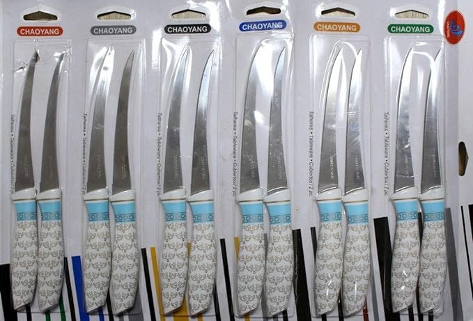 Stainless steel knife set with plastic handle, Assorrted Color -12 pieces