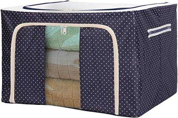 Foldable Storage Box Steel Frame Oxford Cloth Storage Bag Clothing Storage Bin Organizer for Clothes Blankets Comforters 100L