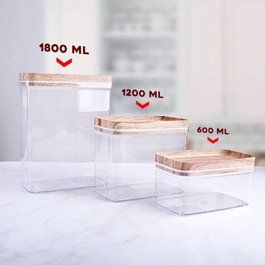 Acrylic container set contains three different sizes with air-tight lid