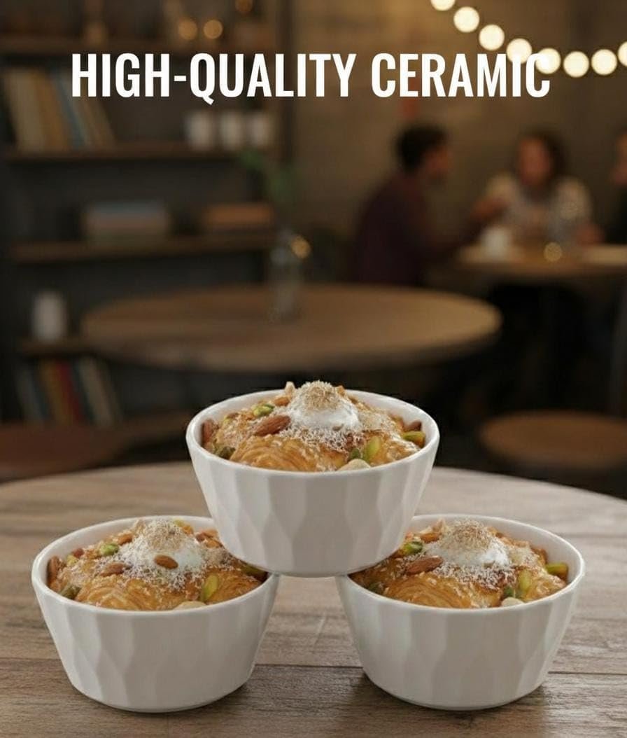 ​Set of 3 Ceramic & Dipping Bowls - Modern Geometric Design - Heat-Resistant for Baking