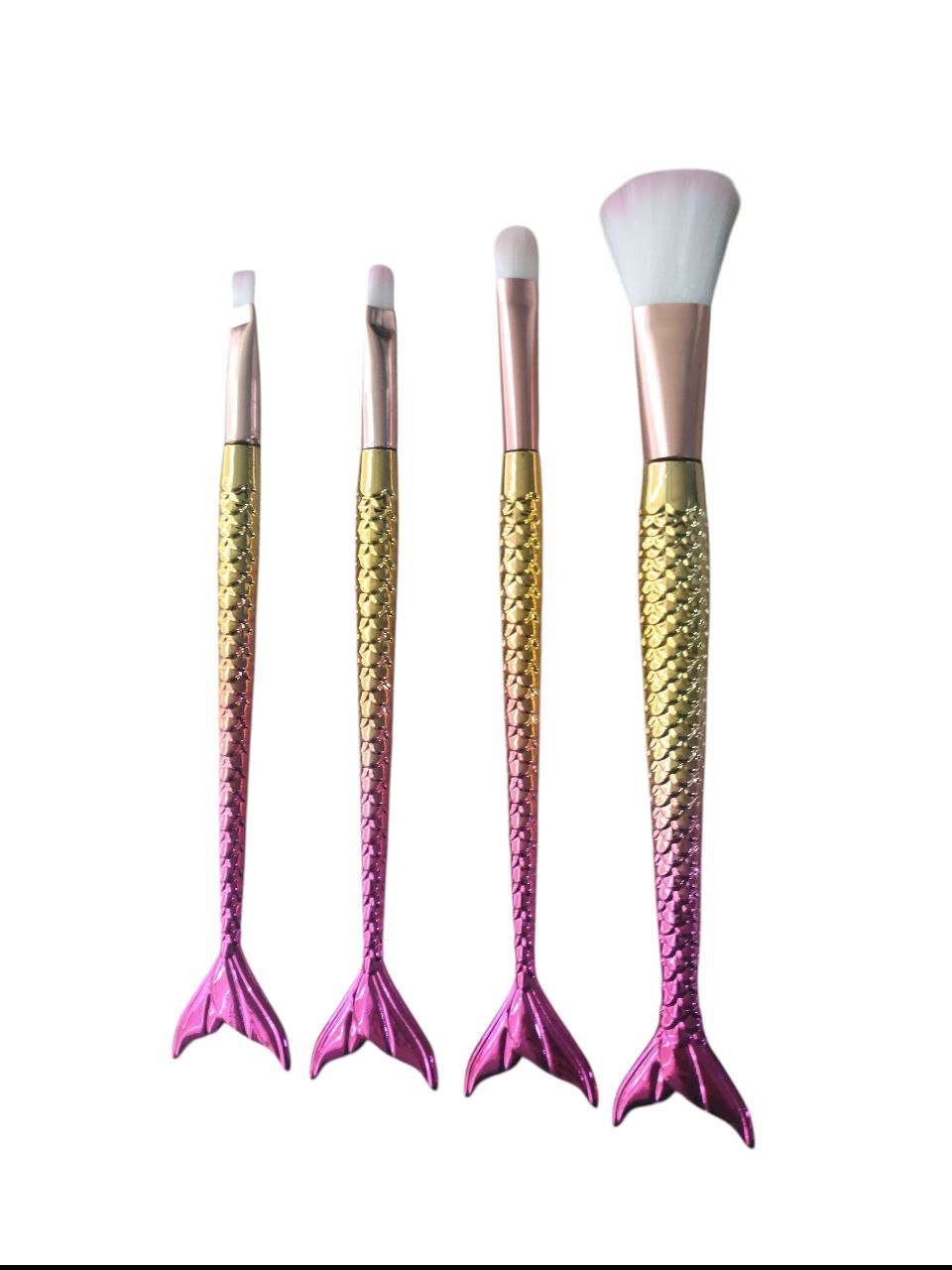 4-Piece Colorful Fishtail Makeup Brush Set, Foundation, Eyebrow, Eyeliner, Blush, and Concealer Brushes, Elegant Makeup Tool Kit for Women and Girls