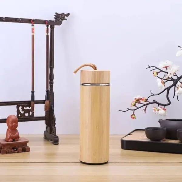 Portable Rope Lid Double Insulated Water Bottle with Strainer 500ml