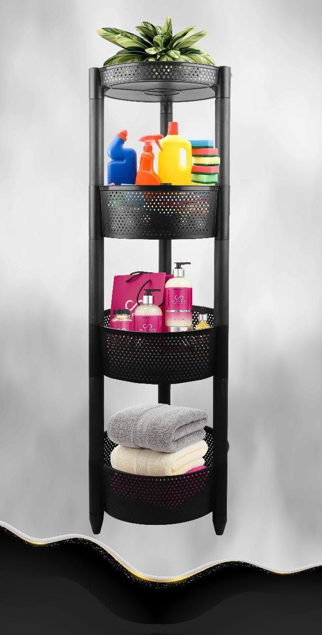 Round Trolley Kitchen Storage Cart with Fruit Vegetable Storage Baskets 4 Layer