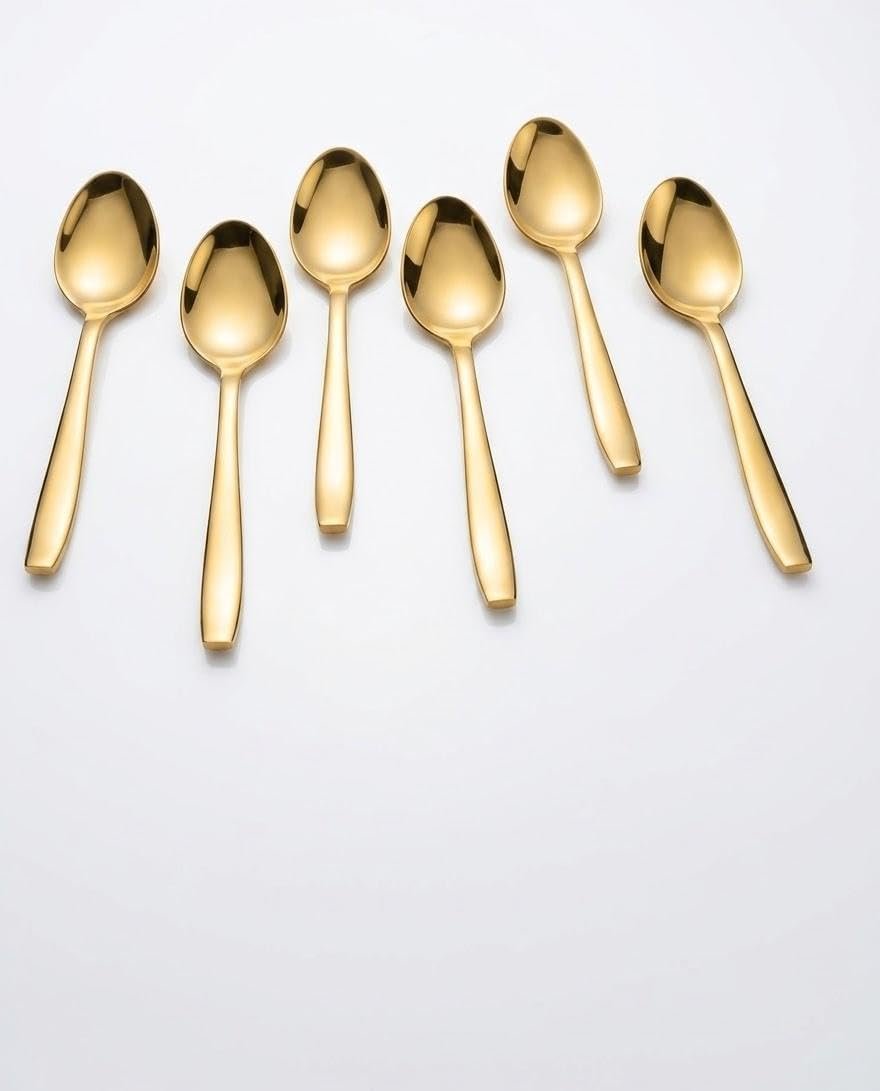 6-Piece Gold Spoon Set, Premium Stainless Steel Dinner Spoons, Elegant Table Spoons for Soup, Dessert & Daily Dining, Modern Mirror Polished Cutlery