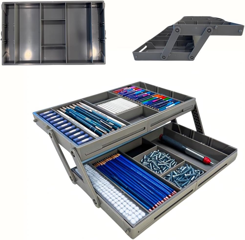 2 Tier Smart Collapsible Drawer Organizer,Multi Level Stacking Folding Junk Organizer, Foldable Expandable Pop up Tray, Expanding Multilevel Desk Space Organizer