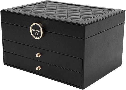 ​Elegant 3-Layer Jewelry Box Organizer with Lock & Key.