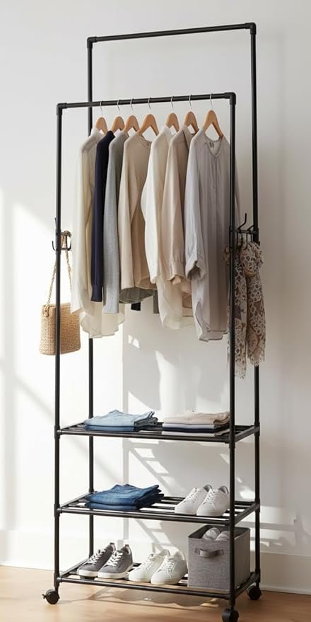 Multi-Function Garment Rack with Wheels, 4 Tiers, Metal