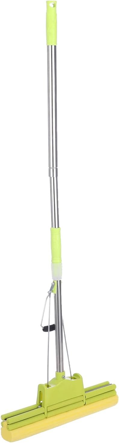 Flat Cotton Mop, Floor Wiper with Adjustable Handle, Squeeze Wringer Sponge Mop for Easy Floor Cleaning, Groove Design, Cleaning Tools for Home, Bathroom and Kitchen - 38CM