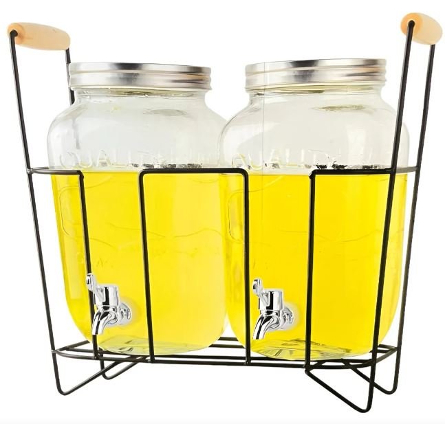 Drink Dispenser (2 Pack) with Metal Stand, Party Drink Dispensers, 4 Gallon Drink Dispenser with Stainless Steel Faucet and Lid