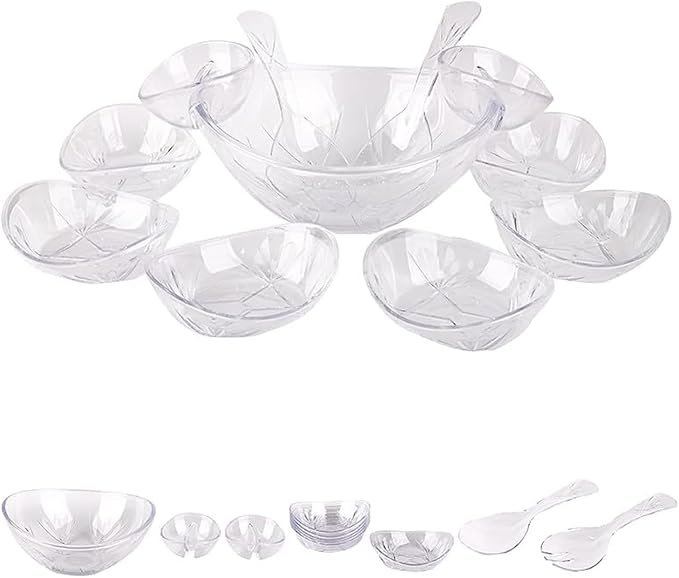 Acrylic dining set of 11 pieces (large bowl - 6 serving plates - service tray - spoon - fork)