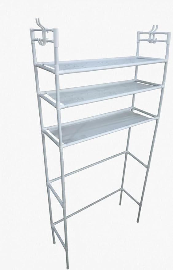 Multi-Layer Vertical Storage Rack over Washing Machine - Space-Saving Bathroom Organizer with Hooks