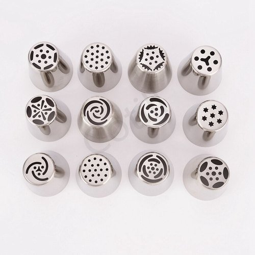 12 PCS Russian Piping Nozzles Cake Decoration Tips Set (assorted designs) Silver Kitchen Tool Set