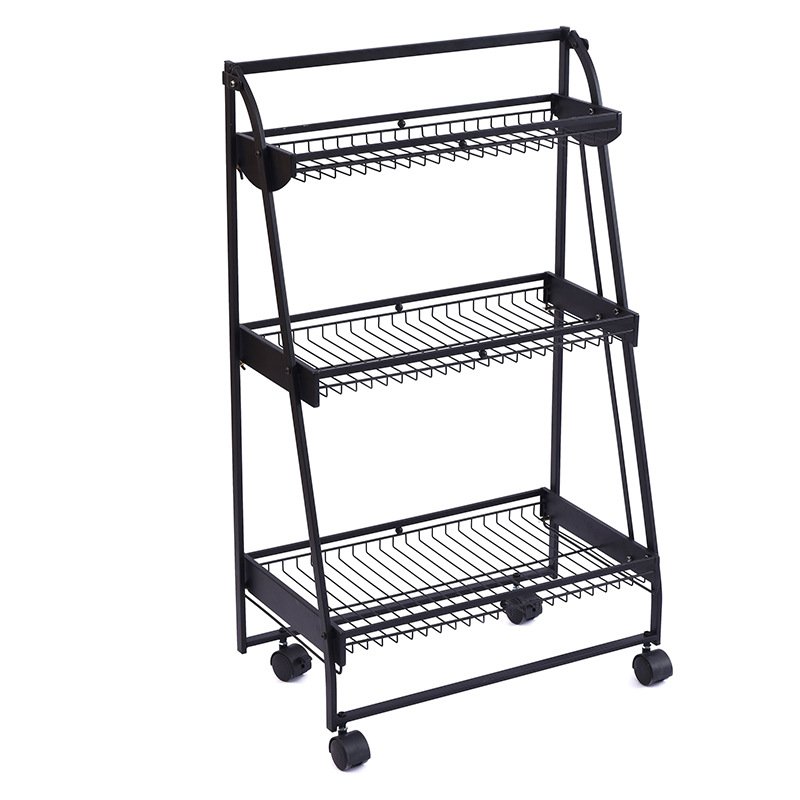 3 Tier Rolling Metal Storage Organizer Mobile Utility Cart with Caster Wheels Kitchen Storage Cart