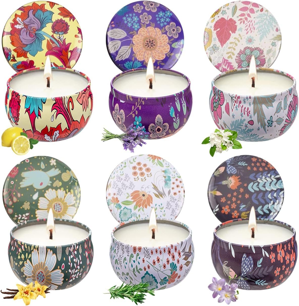 Scented Candles Aromatherapy Soy Set:Rose Lavender Vanilla Freesia
