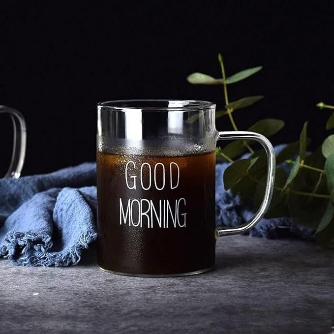 Large Size Good Morning Glass Mug Cup with Handle Borosilicate Heat Resistant Glass Mug