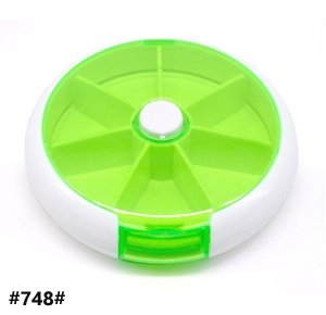 Pill Box Organizer With 7 Compartments, Round Pocket Size - random color