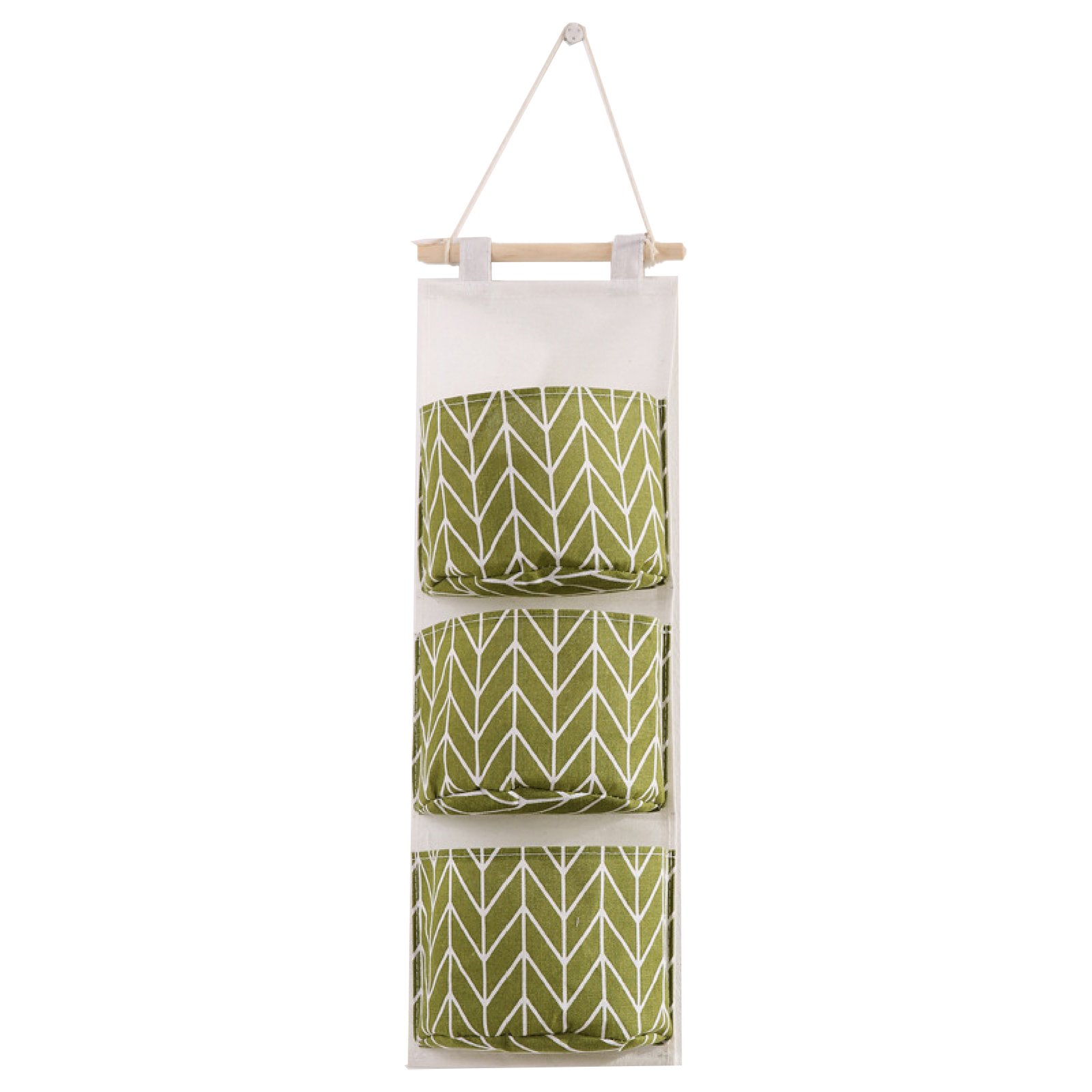 Wall Hanging Bag 3 Pockets Waterproof Cotton Flax Closet Door Hanging Storage Pouch for Living Room