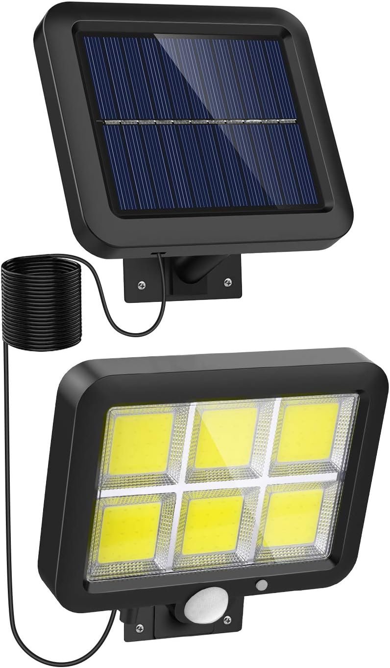 Solar Lights Outdoor Motion Sensor Bright LED, 16.4Ft Cable, 3 Lighting Modes, Adjustable Panels. Wired Solar Powered Lights for Indoor, Outside, Ceiling, Shed