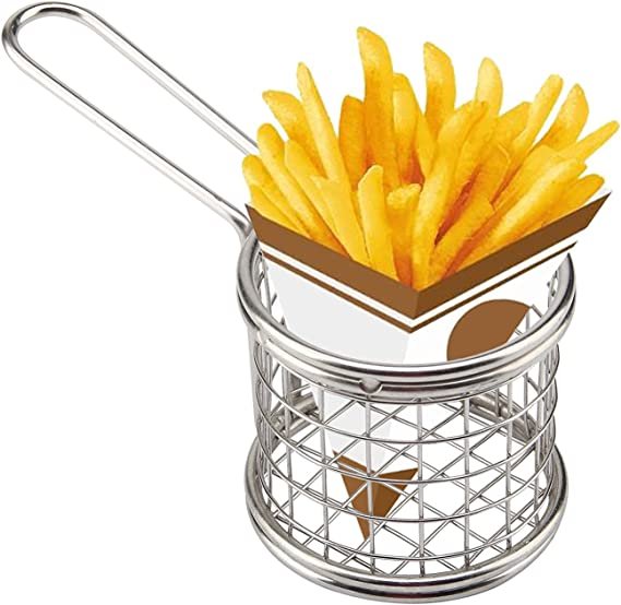 Mini Chip Baskets Round Chrome Chips Fryer Basket Kitchen Restaurant Frying Food Presentation Serving Basket