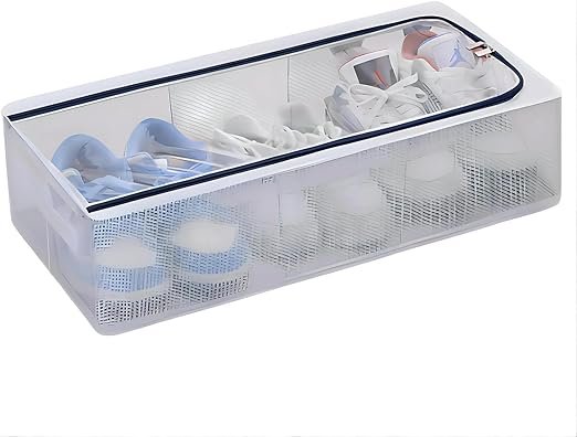 Foldable Under Bed Shoe Organizer with Clear Top and Reinforced Metal Frame 60x30x16 cm Moisture Resistant Durable Storage Box for Shoes and Accessories