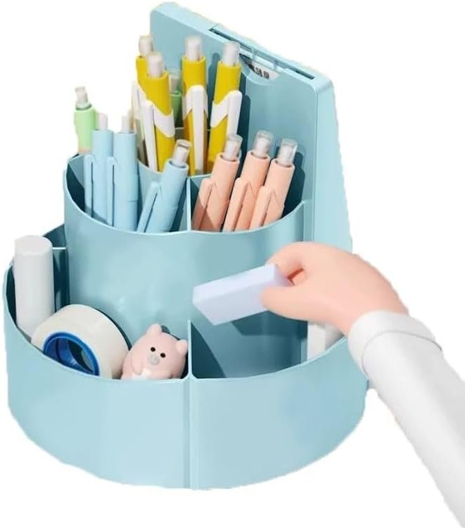 Rotating Pen Holder with Compartments Desk Organiser Office Organiser Creative Pencil Holder Makeup Pot Multipurpose Desktop Organiser Storage Pencil Pot for Desk and Paper Clipboard