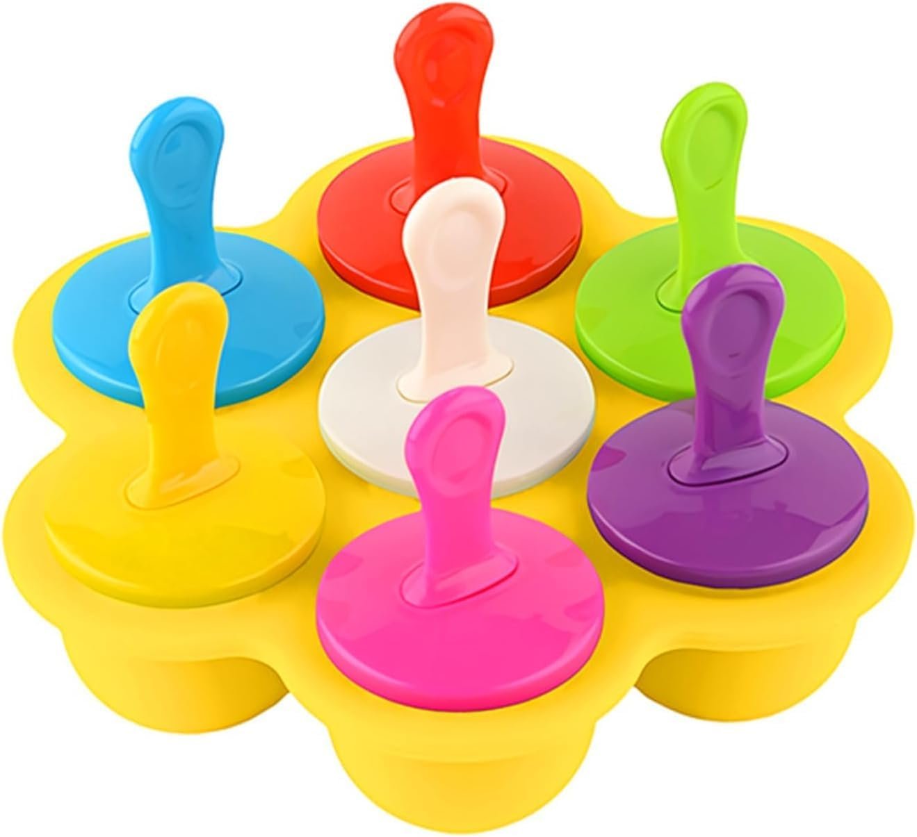 Silicone Popsicle Molds,7-Cavity DIY Ice Pop Mold with Colorful Sticks,