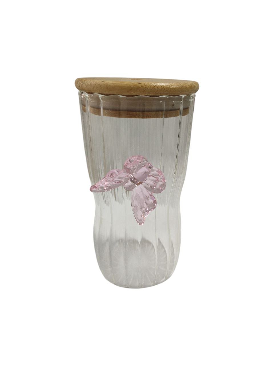 Shalemoa Cup with Wood Lid and Clear Glass Straw: Modern Design with Wooden Lid, Perfect for Juices and Ice Coffee, 350ml Capacity