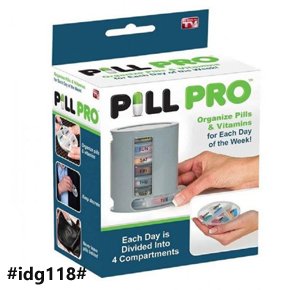 Weekly Pill Organizer, 1 Dispenser, 7 Stackable Compartments Four Times a Day - Morning, Noon, Evening, Bedtime