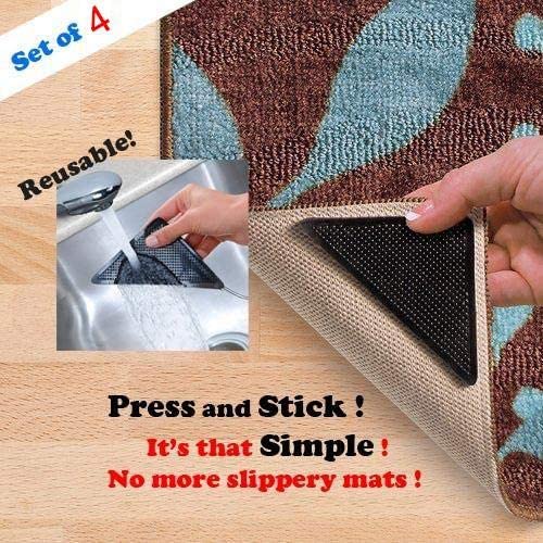 4pcs Rug Carpet Mat Grippers Non Slip Reusable Washable Silicone Grip