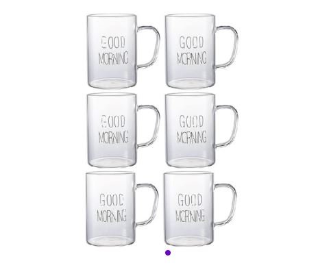 6 * 1 set Transparent Glass Coffee Tea Mug Drinks Dessert Breakfast Milk Cup Glass Mugs Handle Drinkware 300ml