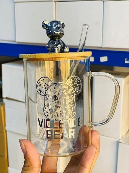 Glass cwith Wooden Lid and 420 ml