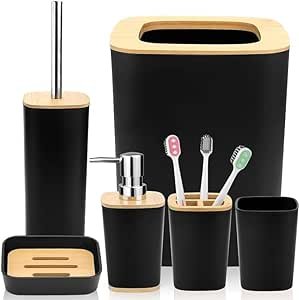 Bathroom Accessories Set 6pcs Toilet Brush Set Toothbrush Holder, Soap Dish, Trash Can, Soap Dispenser,