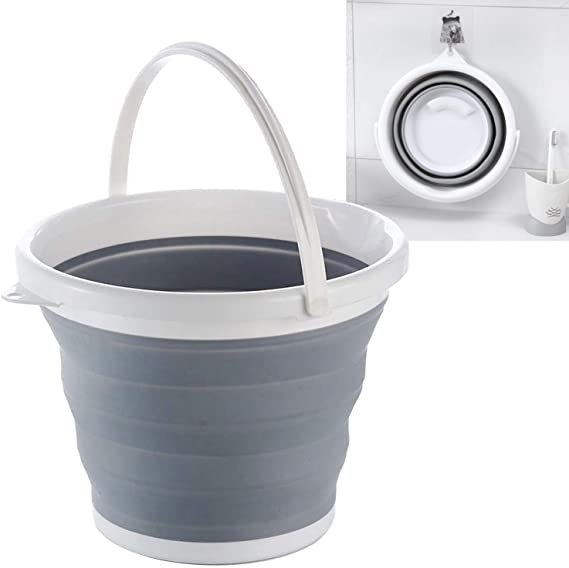 Collapsible Water Bucket - Silicone Plastic Bucket with Carry Handle, Large Foldable Bucket for Fishing, Camping, Backpacking, Cleaning and Car Washing 10L